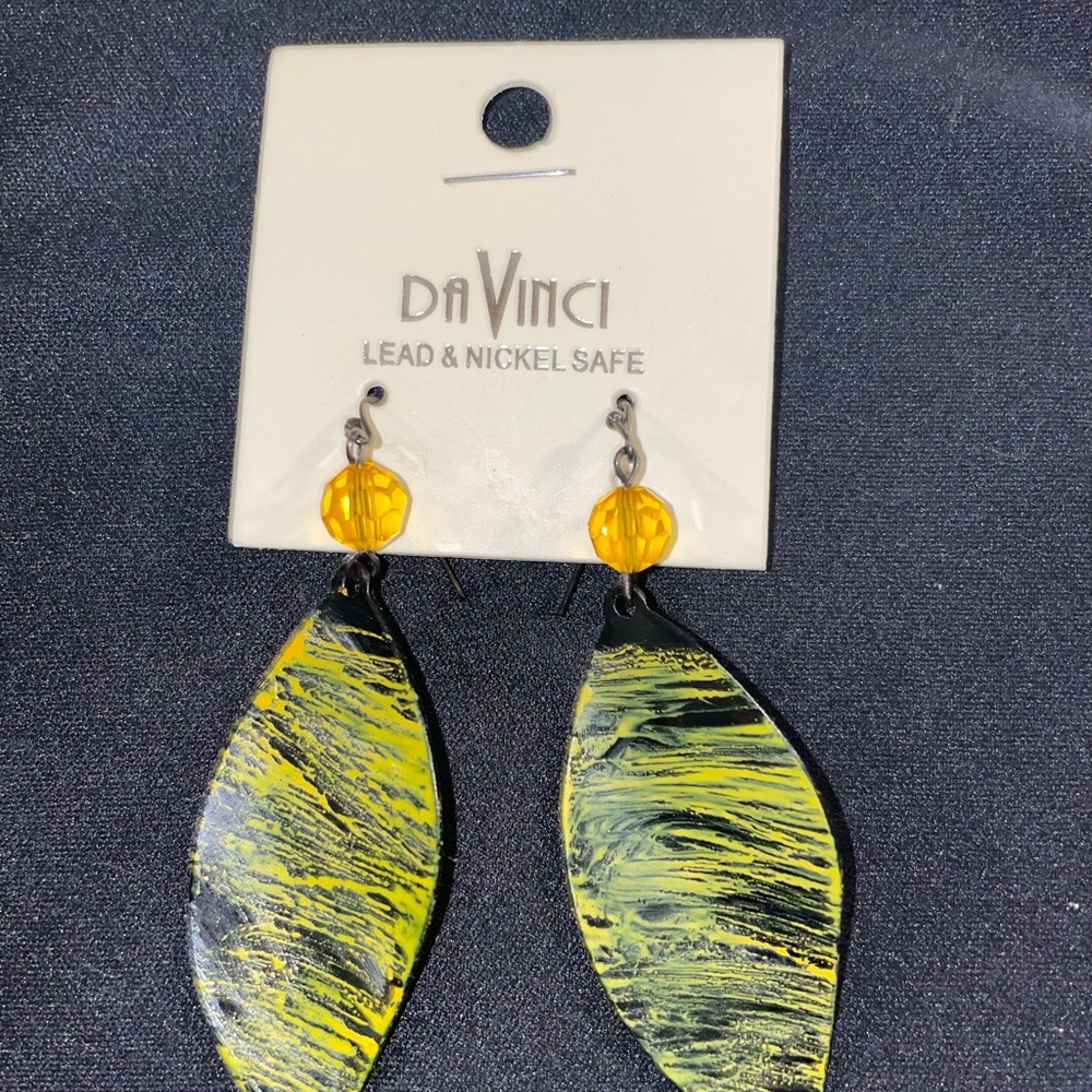 DaVinci Yellow and Black Leaf Earrings